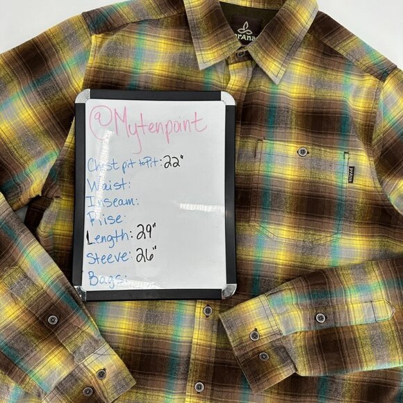 Prana Mens Morrison Yellow Plaid Button Front Long Sleeve Outdoor Medium Shirt - Picture 7 of 8